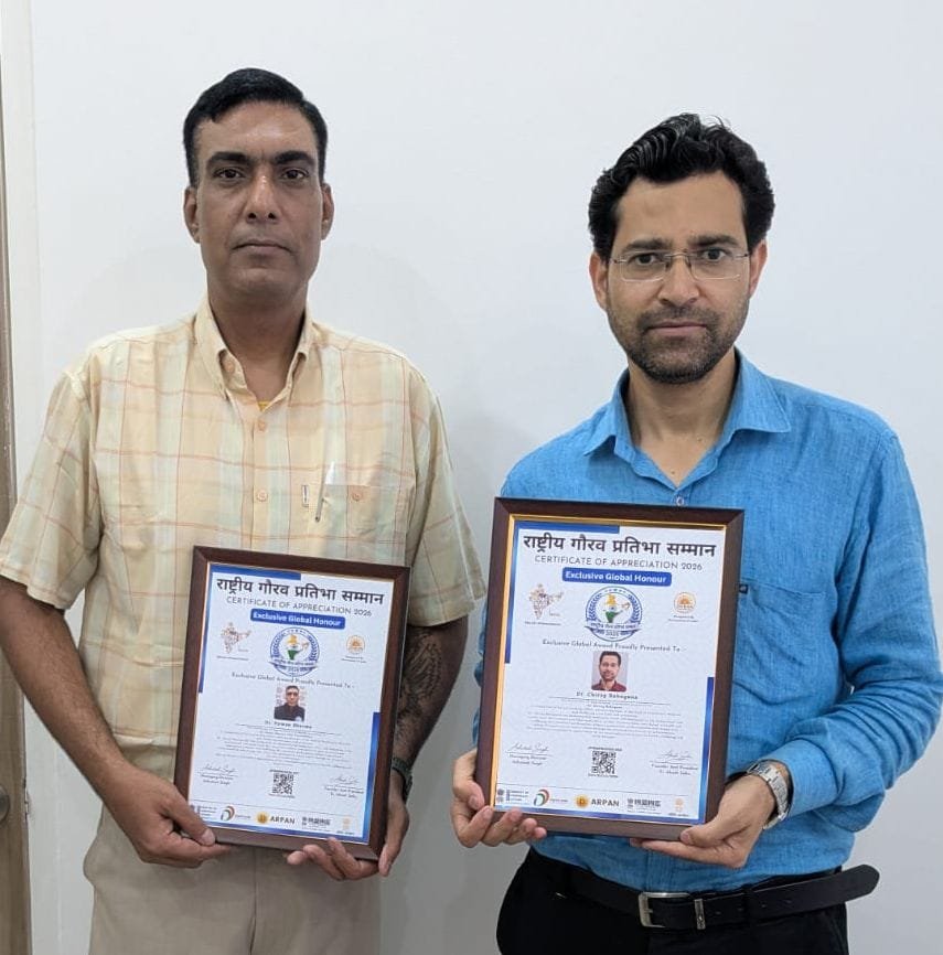 राष्ट्रीय गौरव प्रतिभा सम्मान से सम्मानित हुए डॉ. पवन शर्मा और डॉ. चिराग बहुगुणा